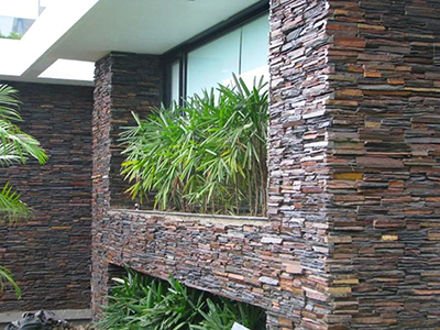 Exterior natural stone wall cladding installed with Turkish stone